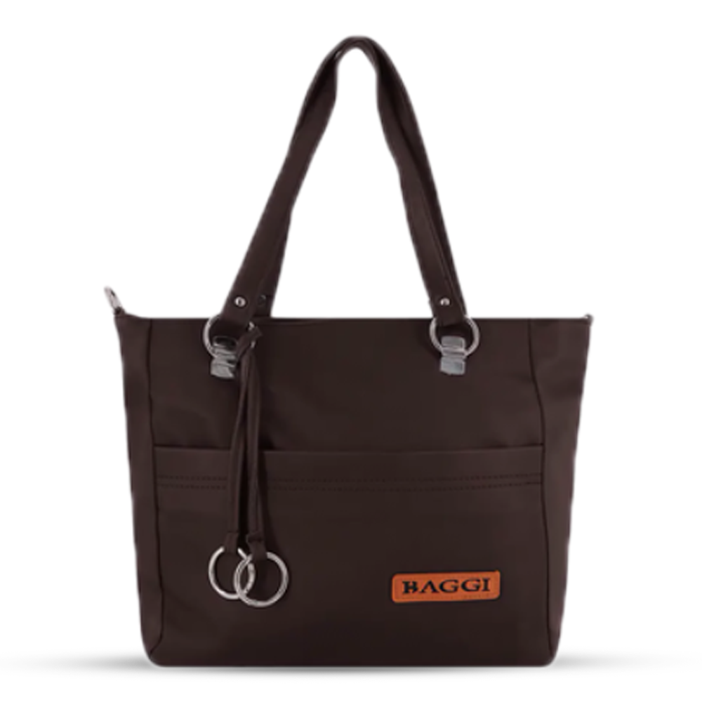 Nylon Tote Handbag With 2 Chambers for Women - BGI - Chocolate