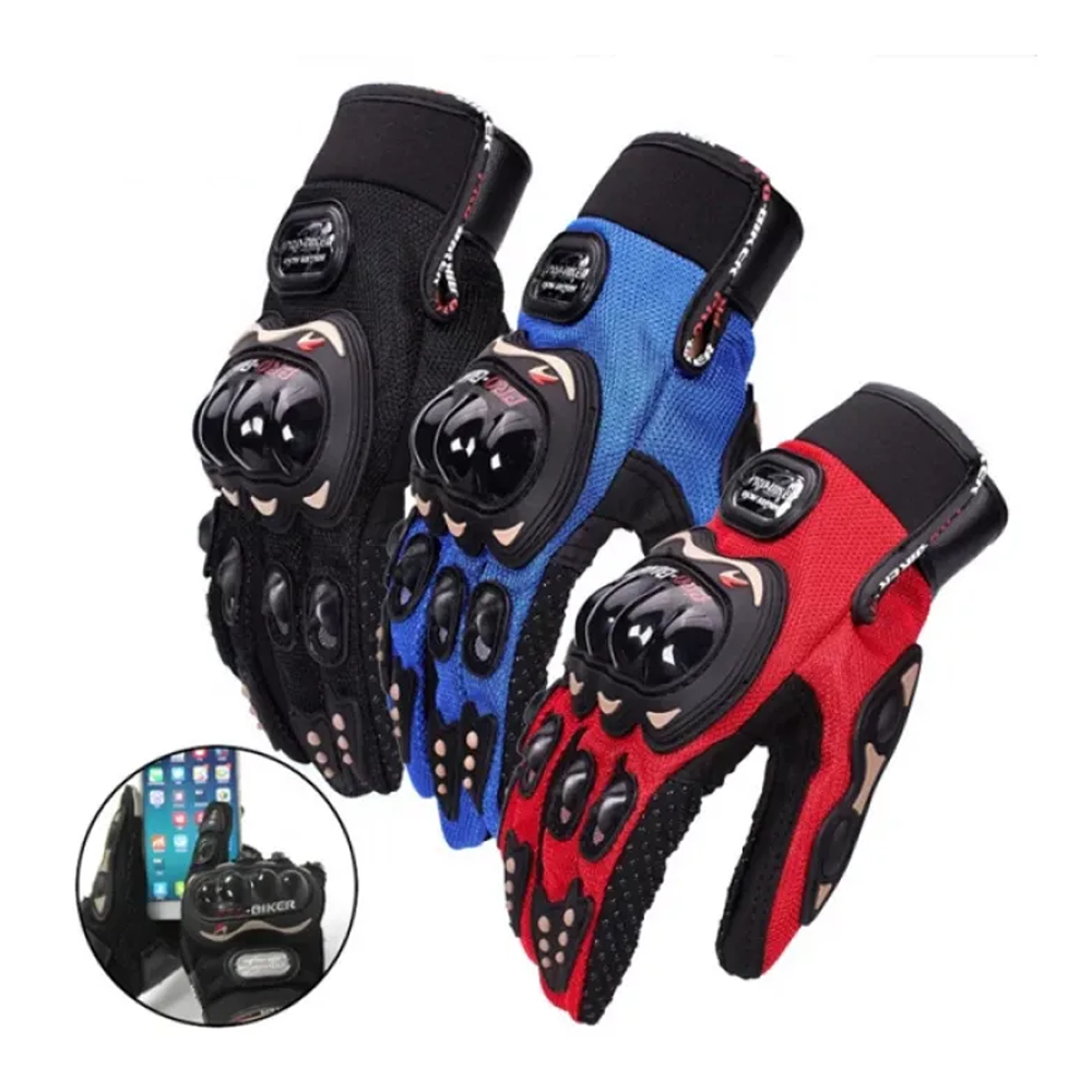 Pro Biker Leather Full Finger Hand Gloves For Bikers - Multicolor