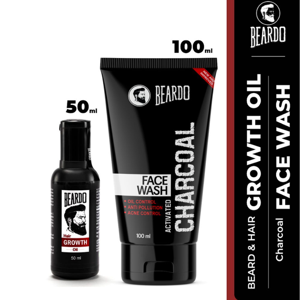 Combo Of Beardo Activated Charcoal Face Wash - 100ml With Beard and Hair Growth Oil - 50ml - EMB145