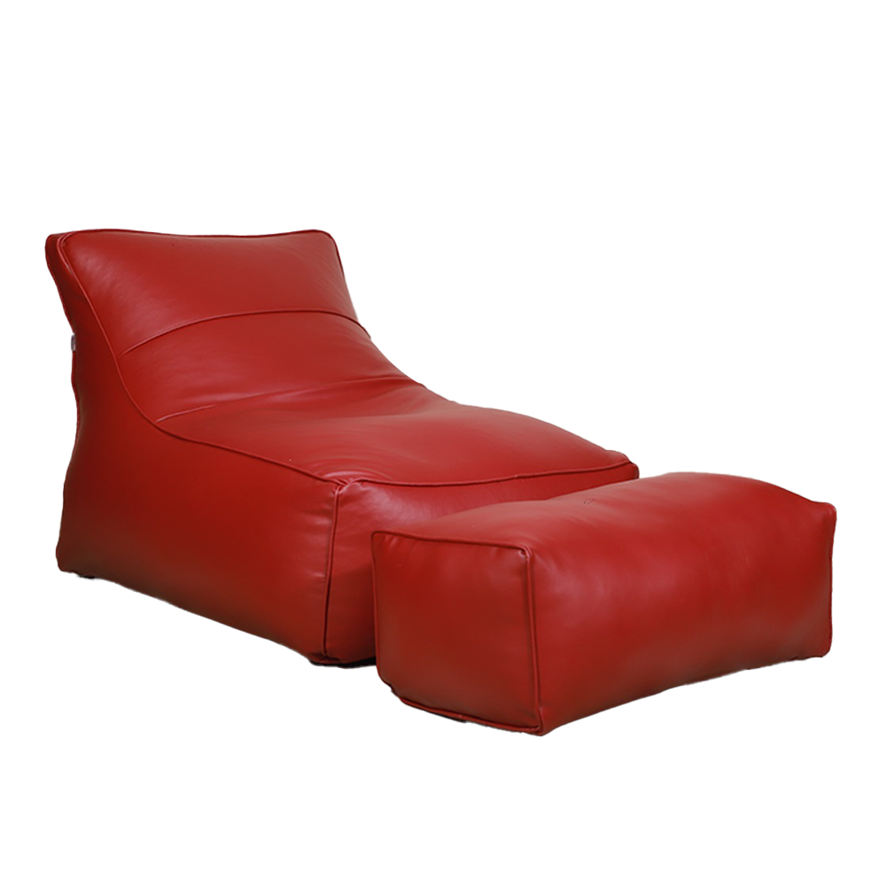 Leather Lounge Chair Bean Bag with Footrest - Standard - Maroon - ALCFMR
