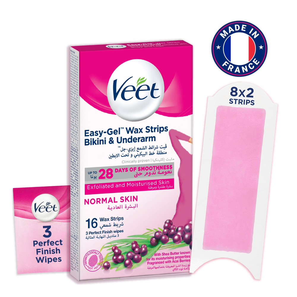 Veet Easy Gel Bikini & Underarm Wax Strips Sensitive Skin - 16Pcs - Ve03B