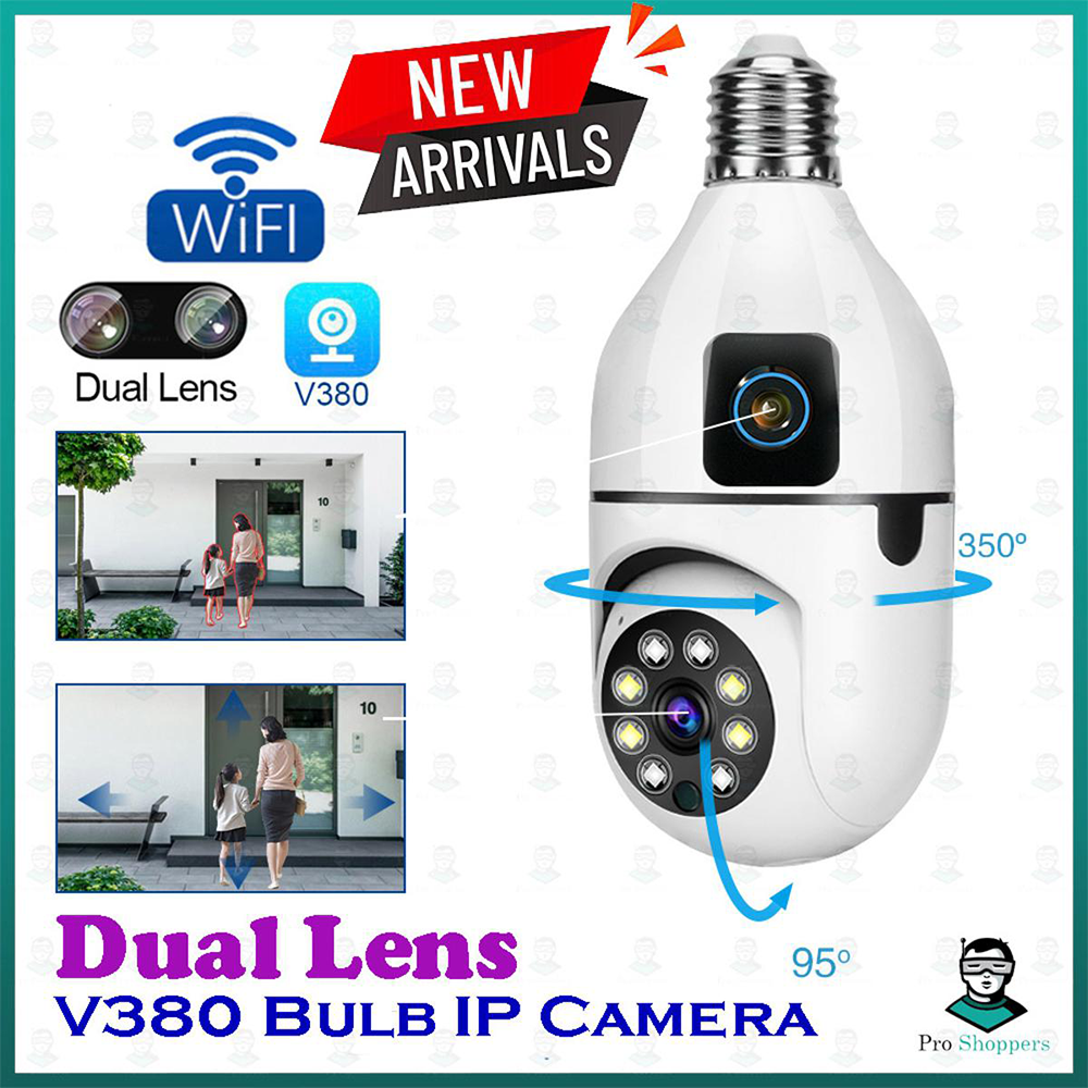 V380 PRO Dual Lens Bulb Wi-Fi Night Vision Camera - White