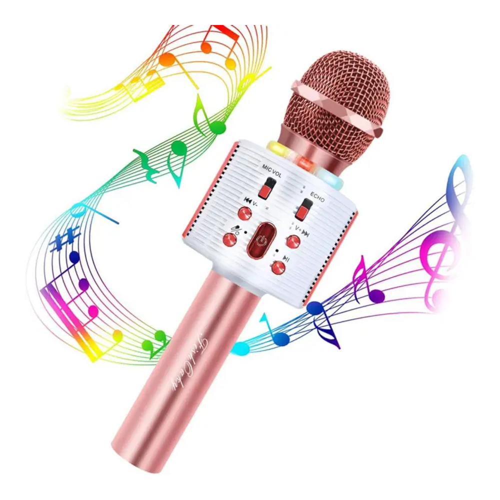 Portable Bluetooth Karaoke Microphone with LED Lights - Pink