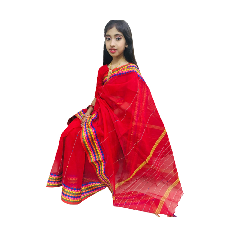 Premium Quality Baby Jamdani Saree - Red - SM-02