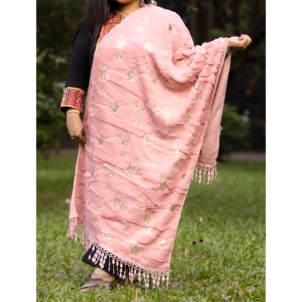 China Velvet Shawl - Light Pink - CSTK-14