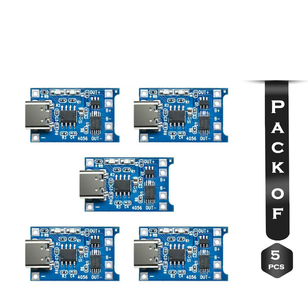 TP4056 Type-C USB 5V 1A 18650 Lithium Battery Charger Module Charging Board - 5Pcs with Dual Protection Functions