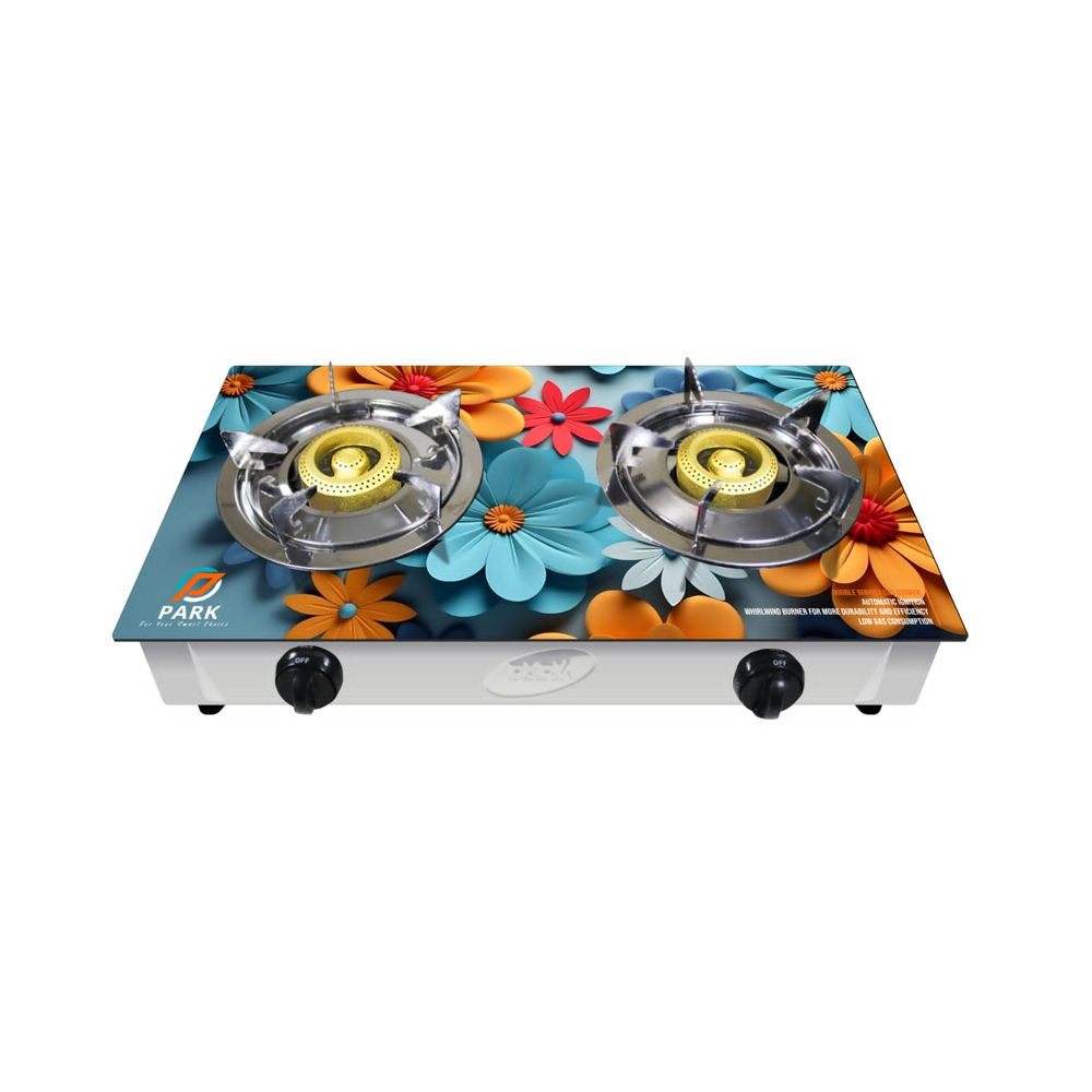 Park Auto Ignition 3D Glass Double Burner Gas Stove - Multicolor