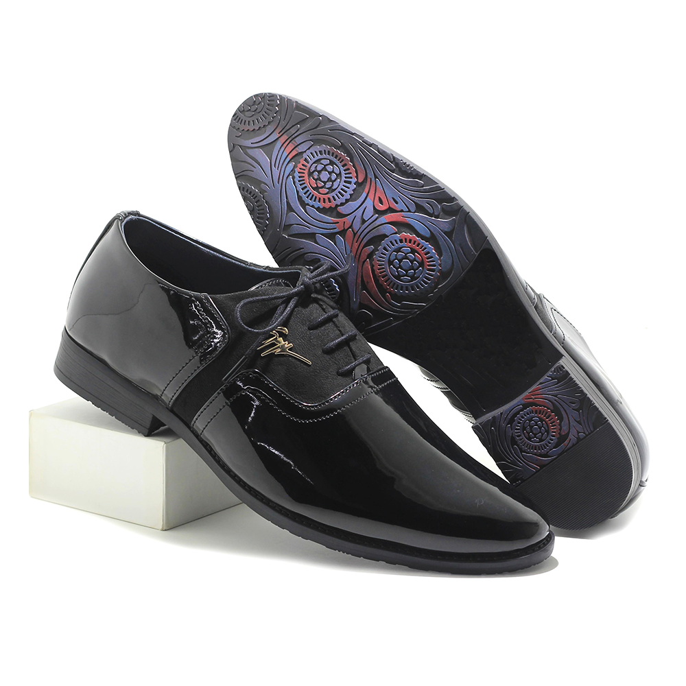 Glossy Patent PU Leather Formal Party Shoe For Men - Black - IN414