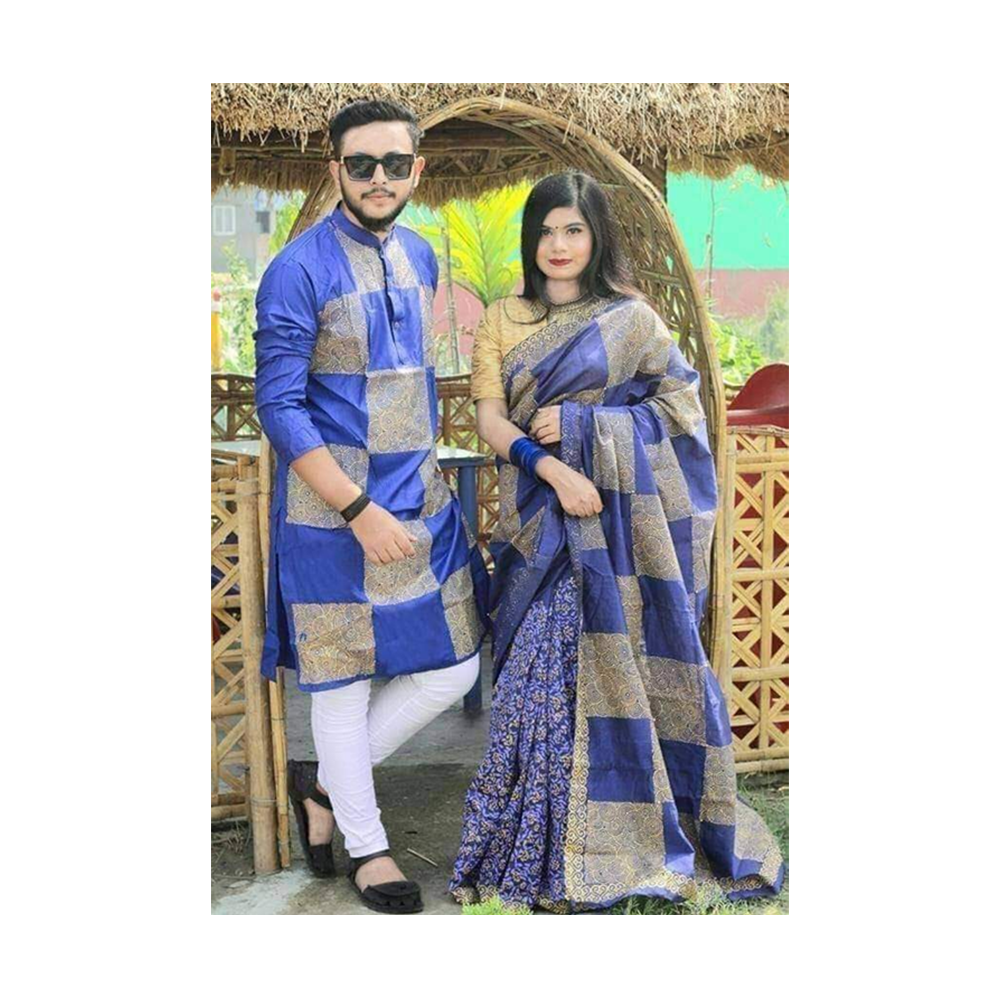 Gorgeous Half Silk Saree and Dhupian Silk Panjabi For Couple Set - BAN022