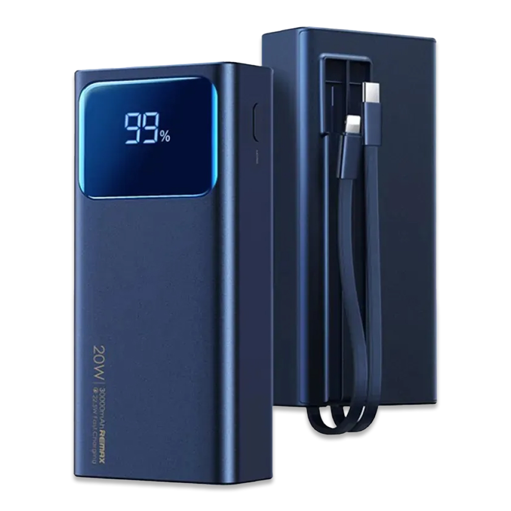 Remax RPP-571 Voyage Series Power Bank With Built-In Cable - 22.5W - 30000mAh - Blue