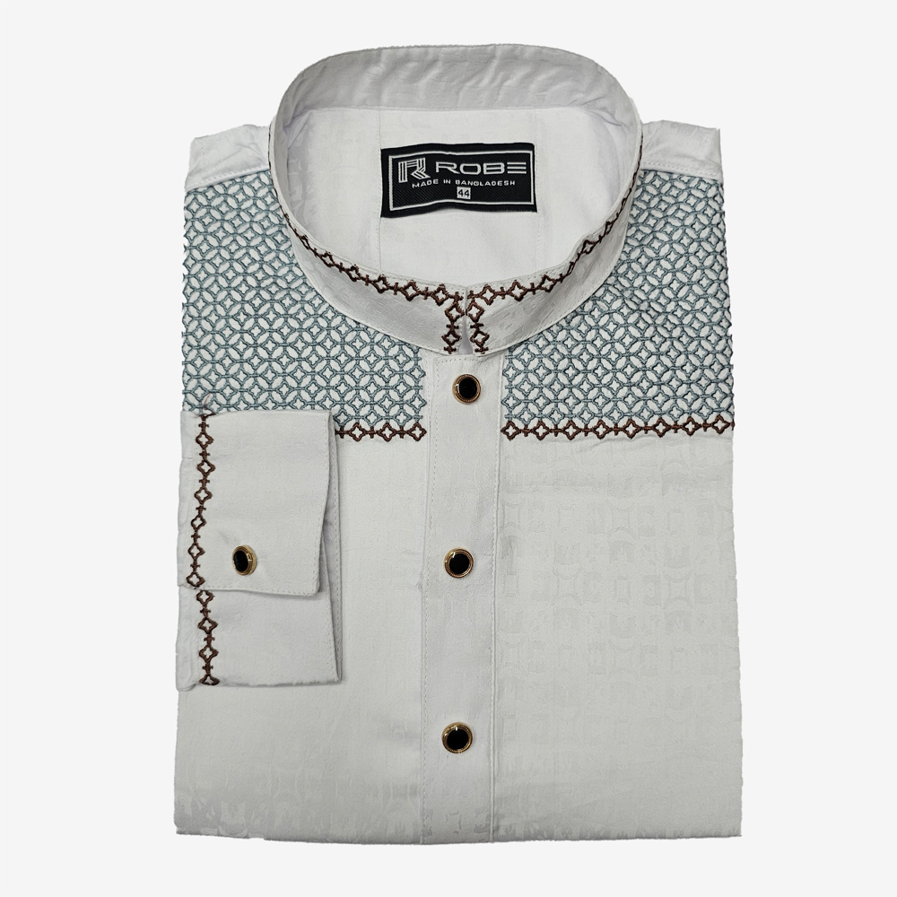 Indian Cotton Embroidery Panjabi For Men - Multicolor - 7616