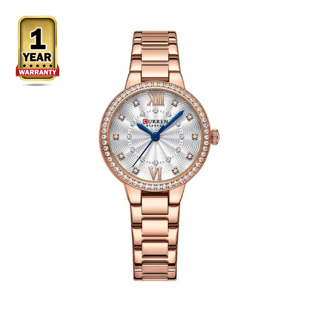 Curren 9085 Stainless Steel Analog Quartz Watch for Women - White And Rose Gold