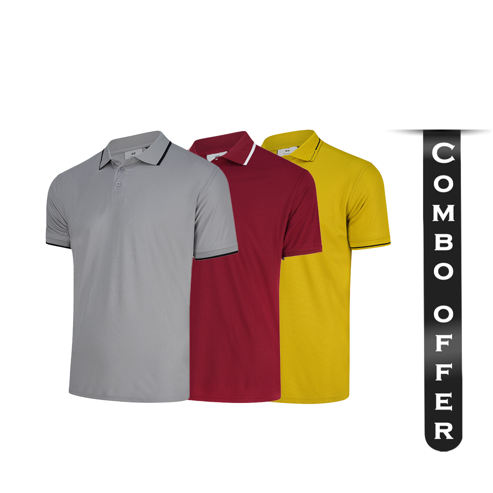 Combo of 3 Pcs Pique Half Sleeve Polo For Men - Multicolor - CA-2511