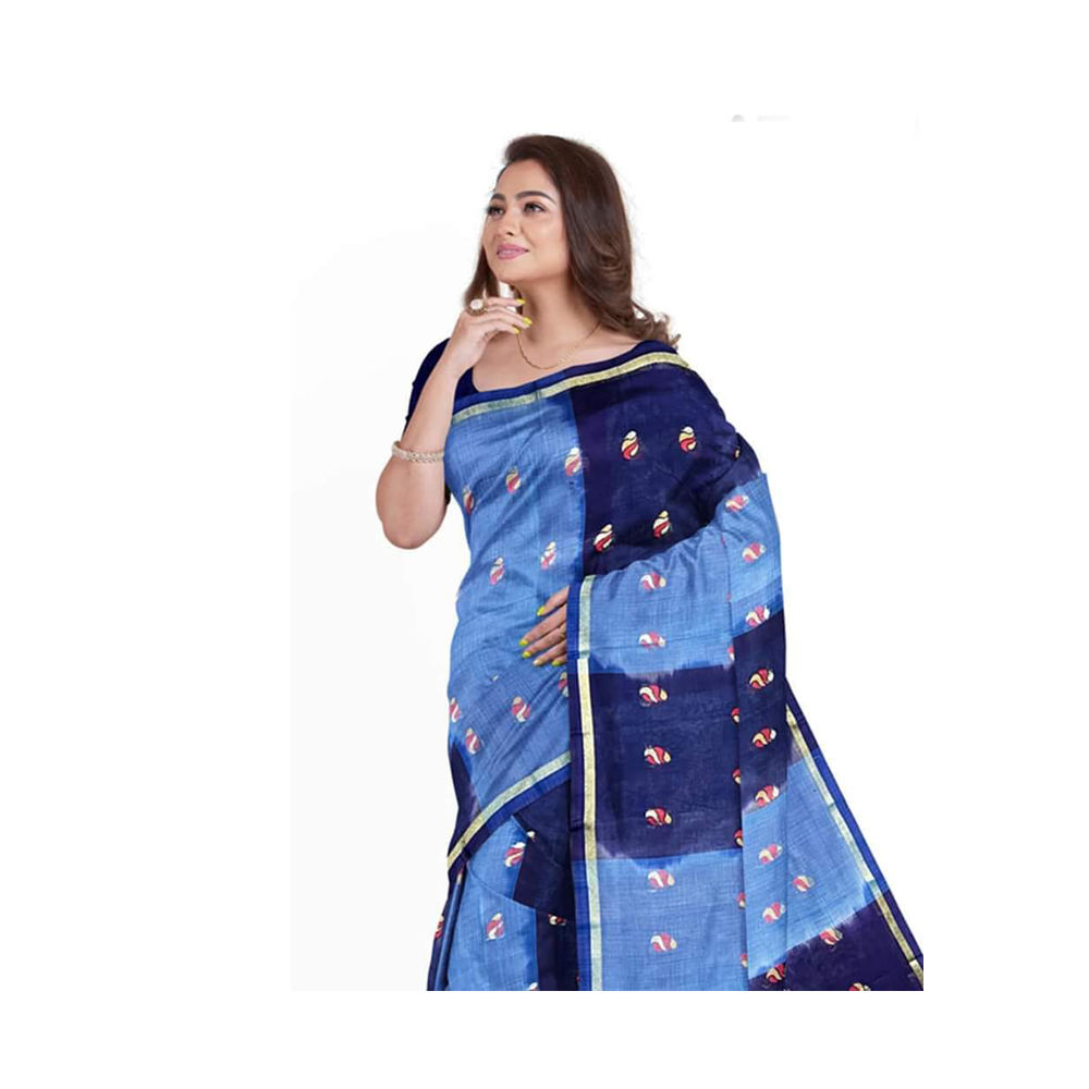 Mashlais Cotton Jamdani Sharee for Women - Navy Blue and Blue -  SR-13