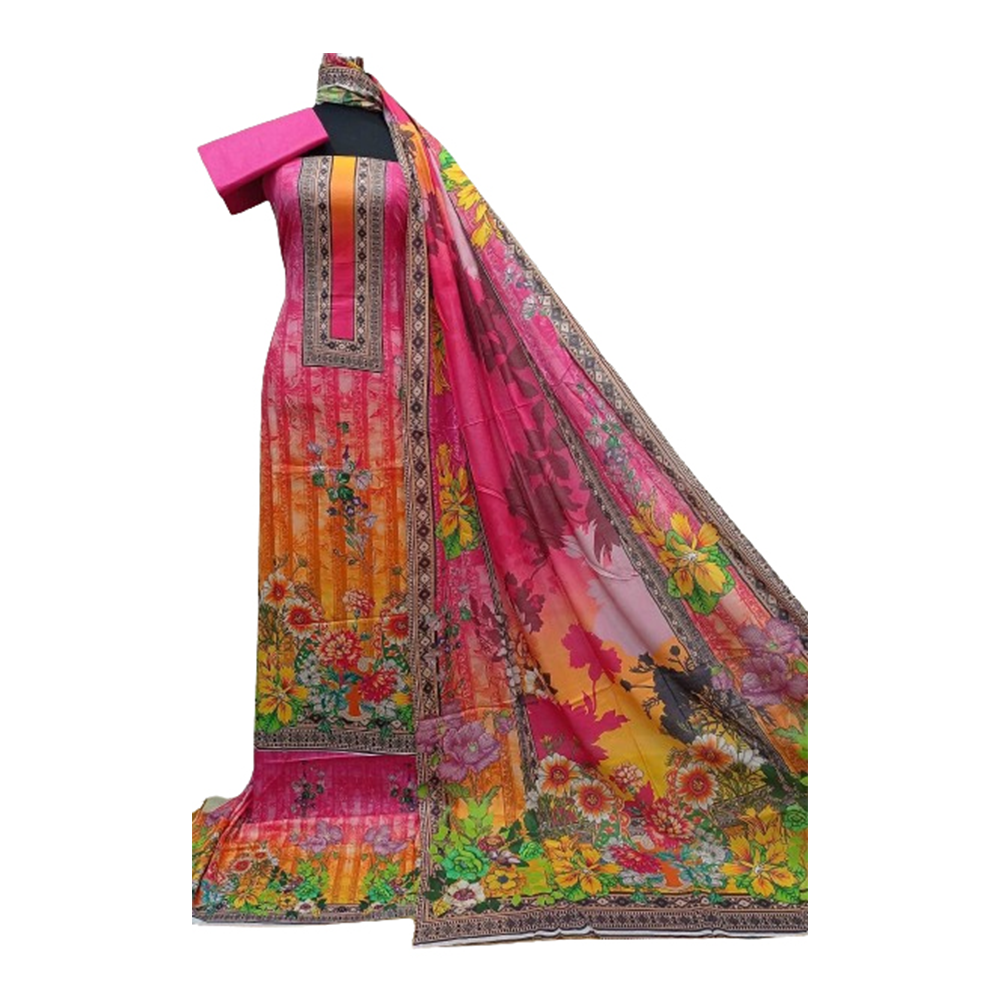 Unstiched Cotton Embroidery Salwar Kameez for Women - Multicolor - 3R-M64 