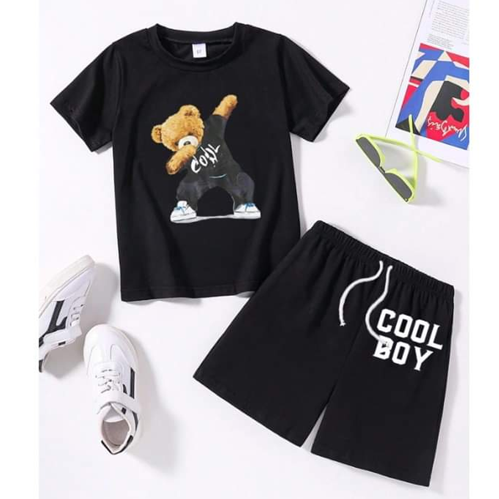 Soft Cotton T-Shirt and Pant Set For Boys - Black