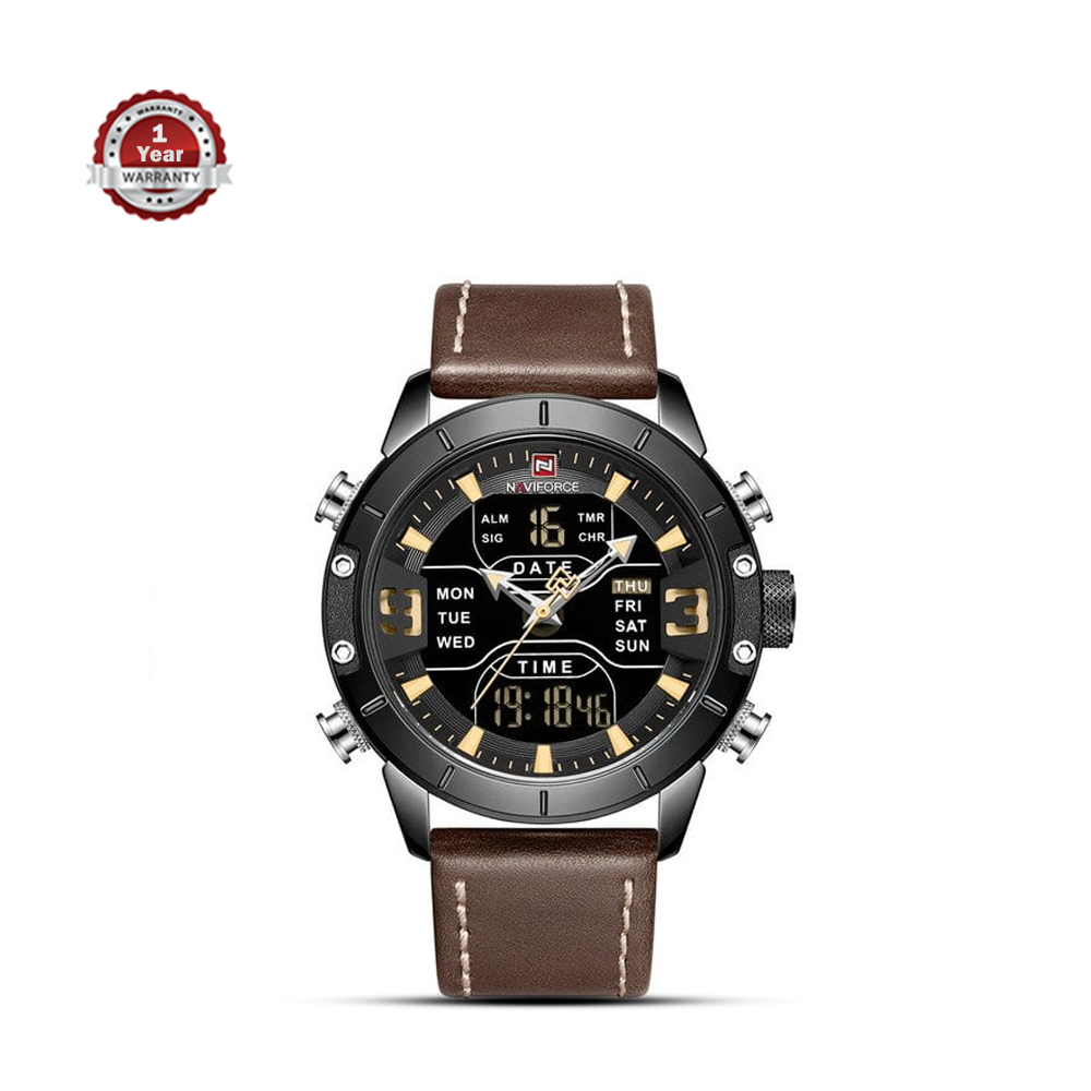 Naviforce 9153 Stainless Steel Wrist Watch for Men - Dark -Brown