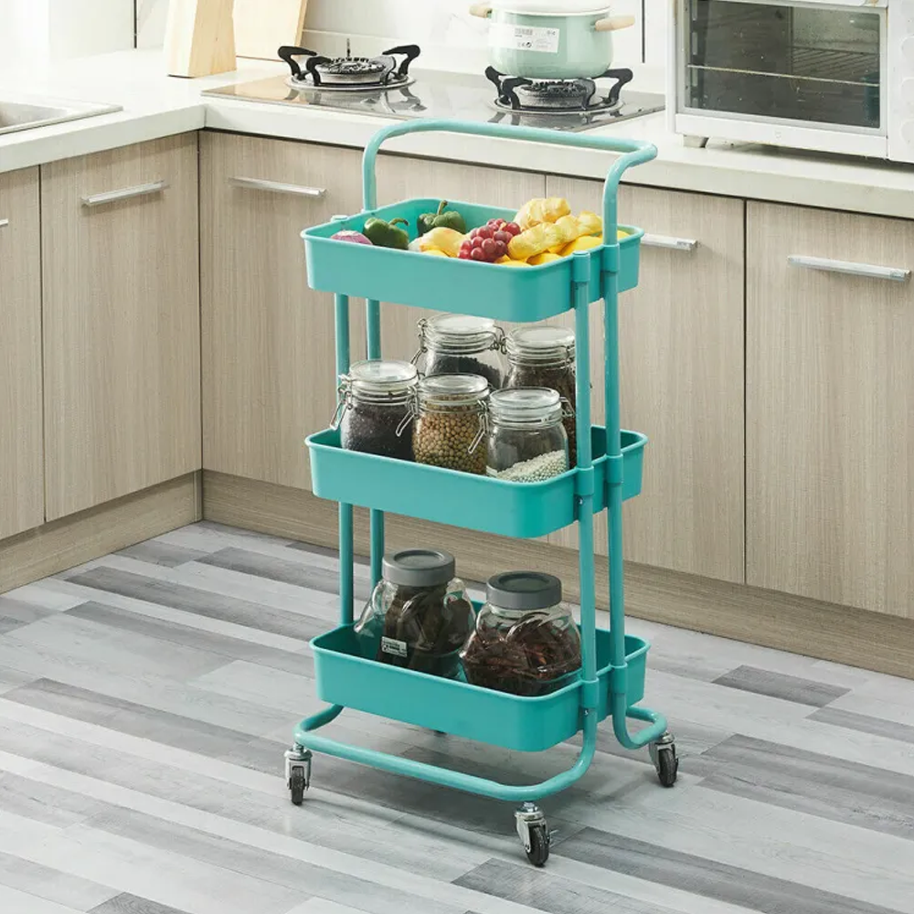 3 Tier Metal Rolling Storage Rack - Cyan