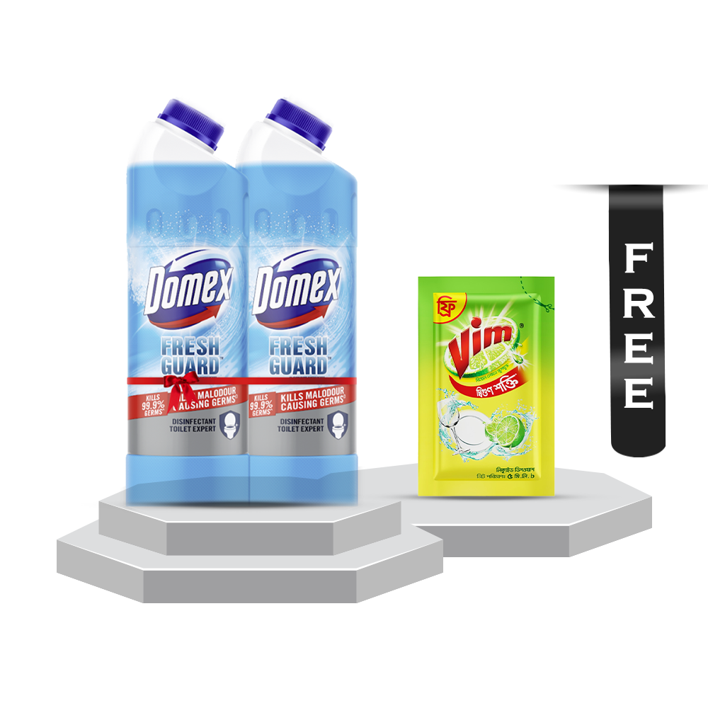 Bundle Of 2Pcs Domex Ocean Fresh Toilet Cleaning Liquid - 500ml With Vim Liquid Dish Washer - 5ml Free