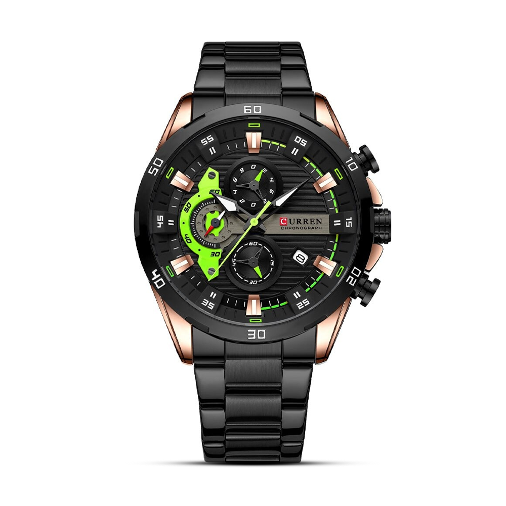 Curren 8402 Stainless Steel Wrist Watch for Men - Black and Green