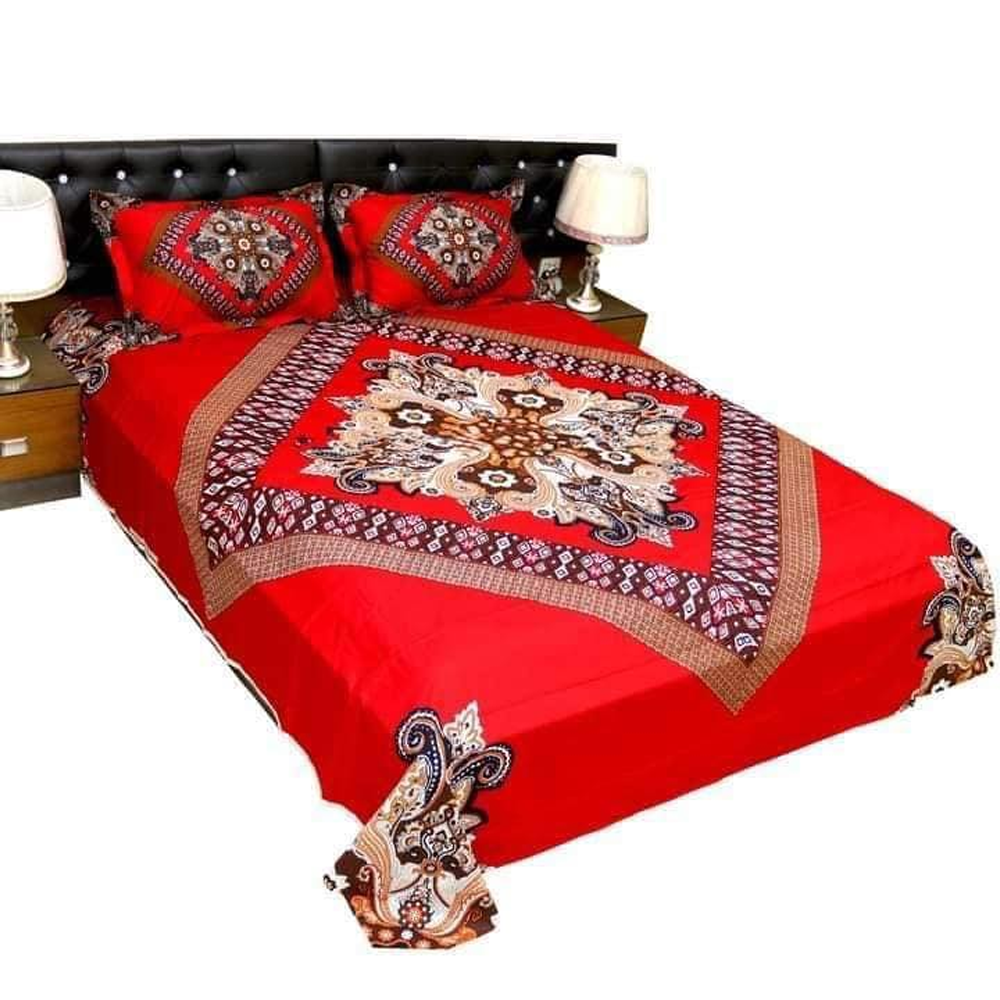 Panel Cotton King Size Bedsheet With Pillow Cover - Multicolor - 192438