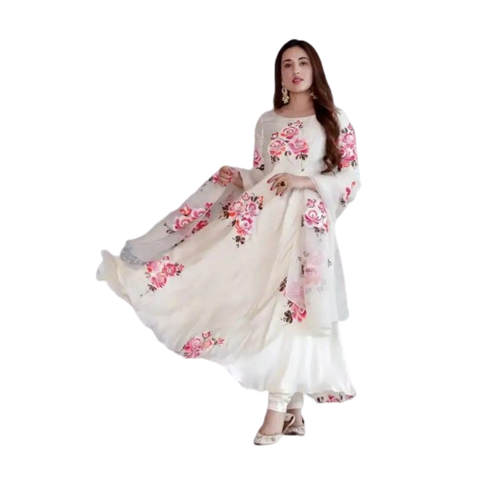 Indian Georgette Party Gown Salwar Kameez For Women - Cream