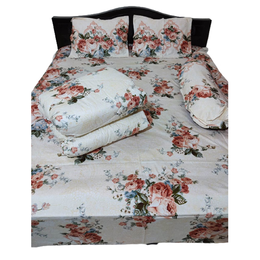 Twill Cotton King Size Five In One Comforter Set - Multicolor - CMT-017