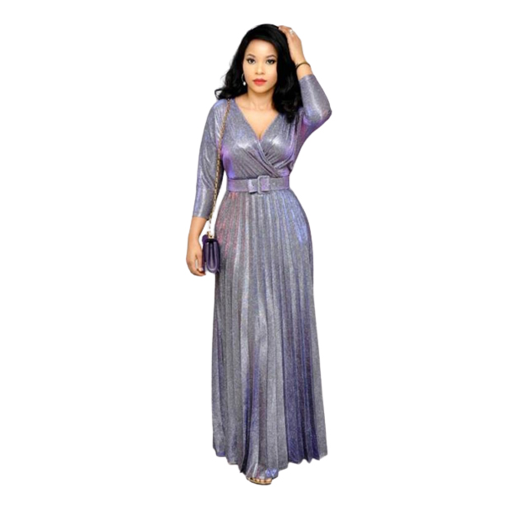 Polyester Glitter Readymade V-Neck Long Gown For Women - Lavender - LG-01