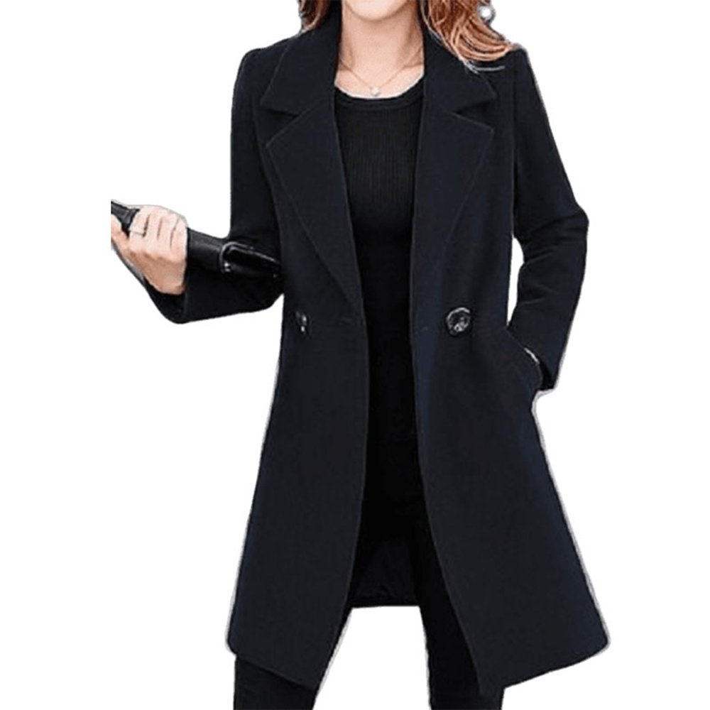 Blended Casual Winter Long Coat For Women - Navy Blue - LC-67