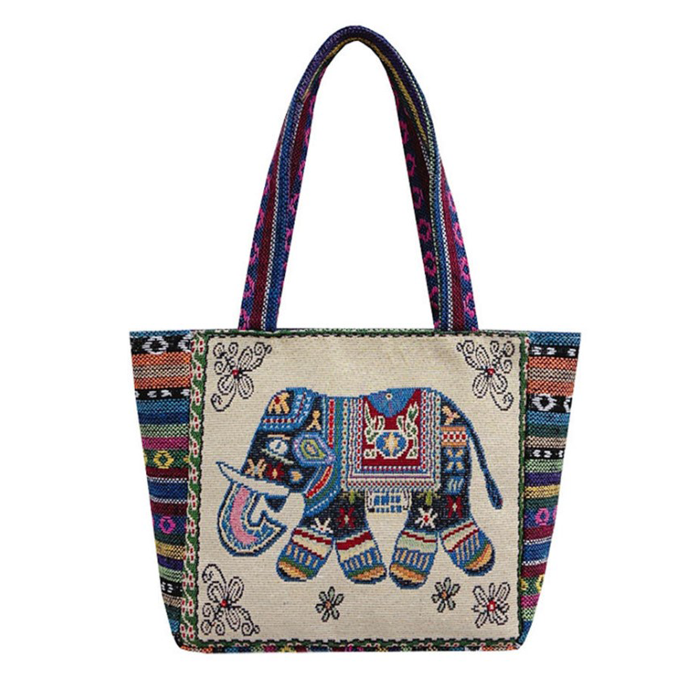 Polyester Embroidered Elephant Printed Tote Bag for Women 