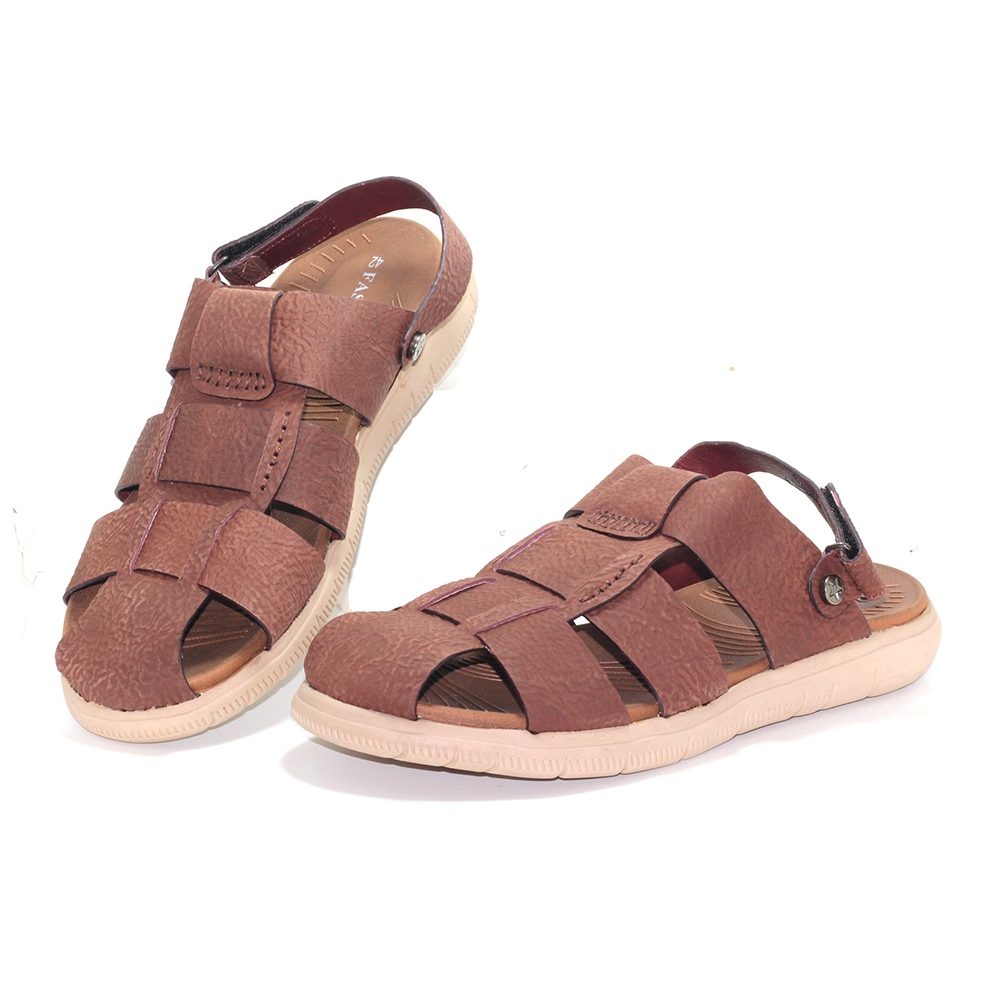 Leather Sandal Shoe For Men - Chocolate - MS 503