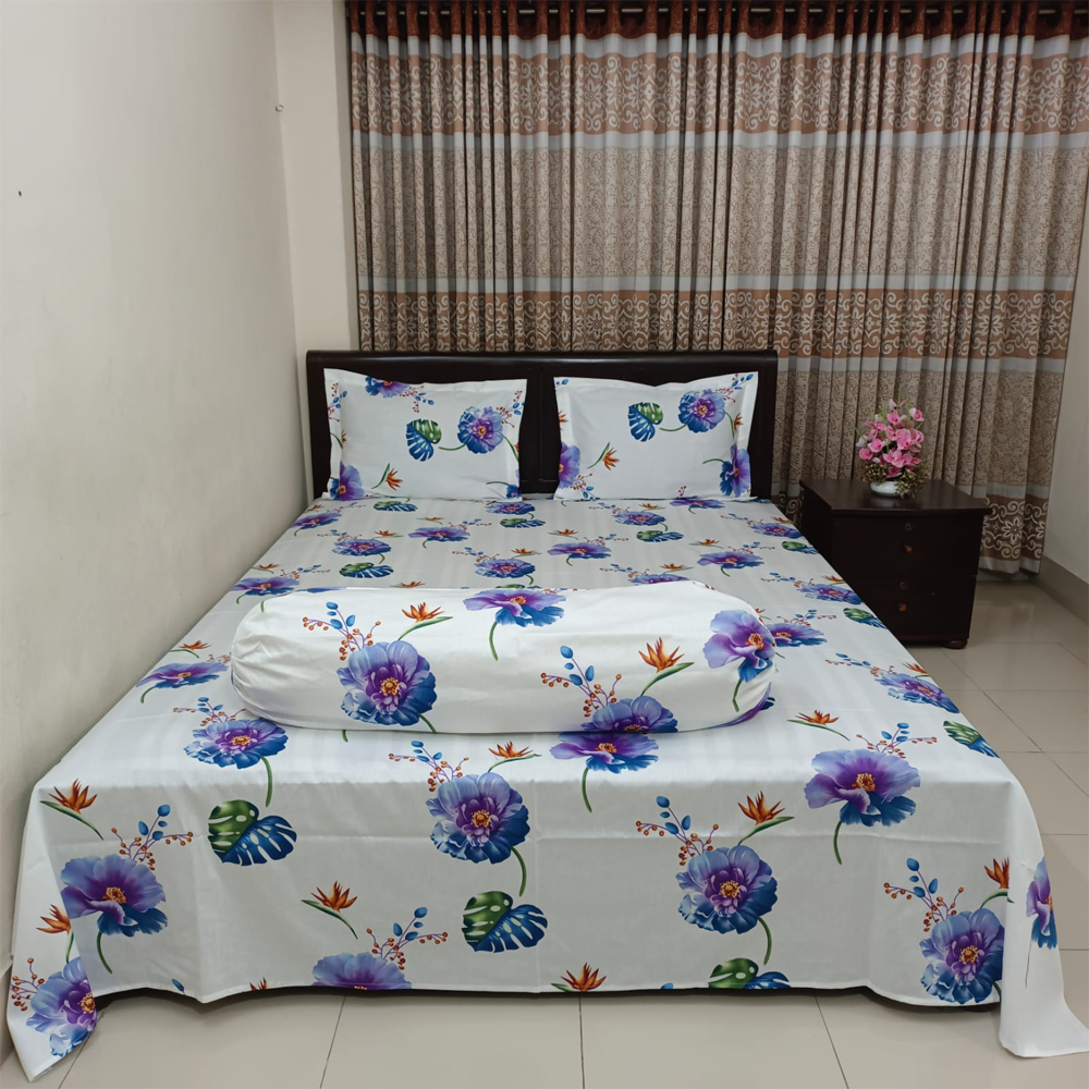 Twill Cotton King Size Bedsheet With 2 Pillow Covers - Multicolor - 05