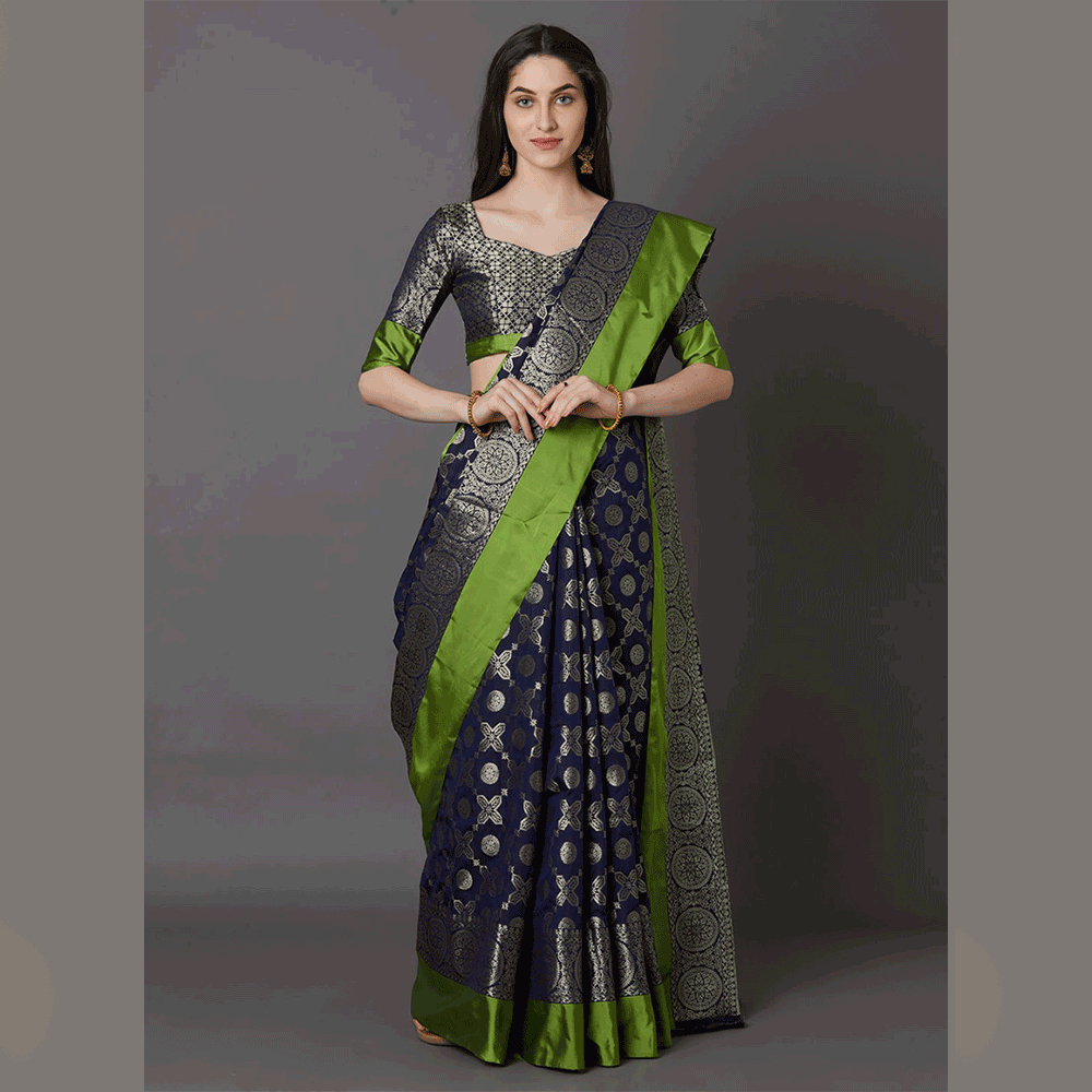 Silk Printed Saree With Blouse Piece For Women - Multicolor