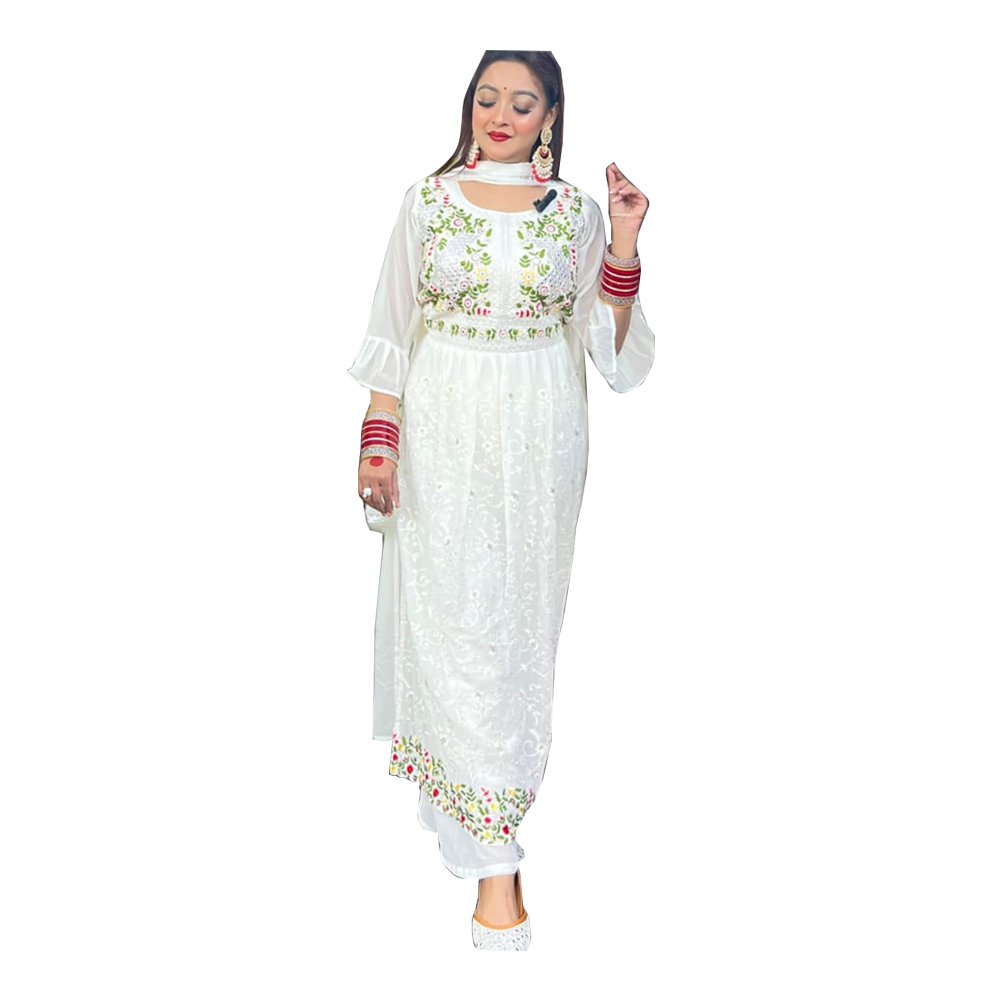 Cherry Georgette Original Naira for Women - White - D630 