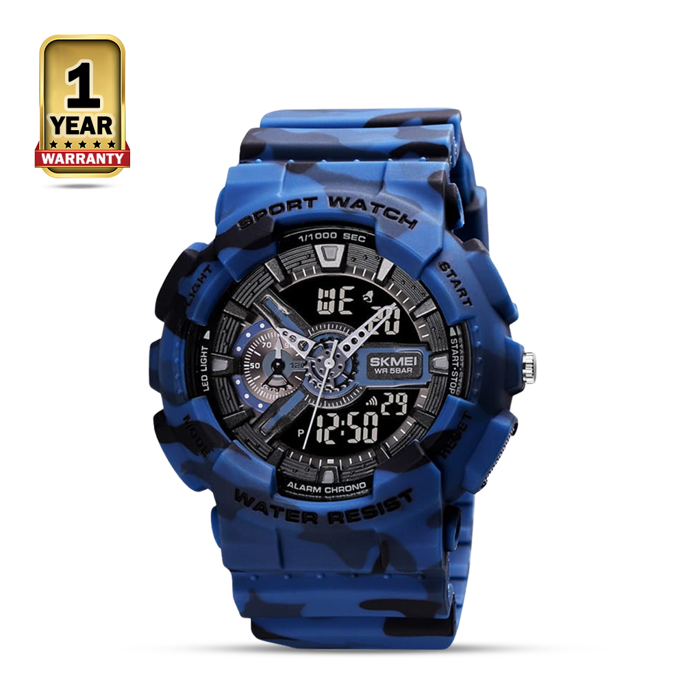 SKMEI 1688 PU Dual Time Digital Quartz Wrist Watch - Blue