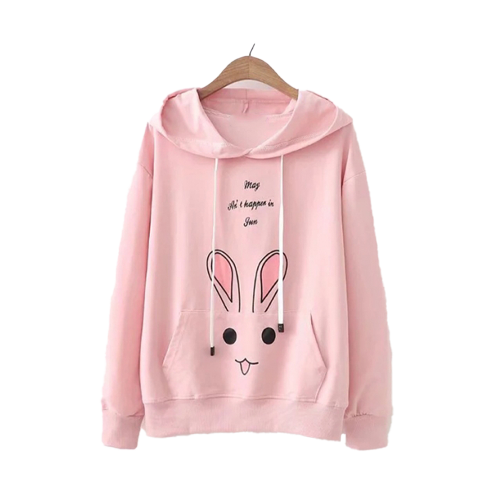 Fashionable Long Sleeves Lazy Style Rabbit Hoodie For Women - Pink