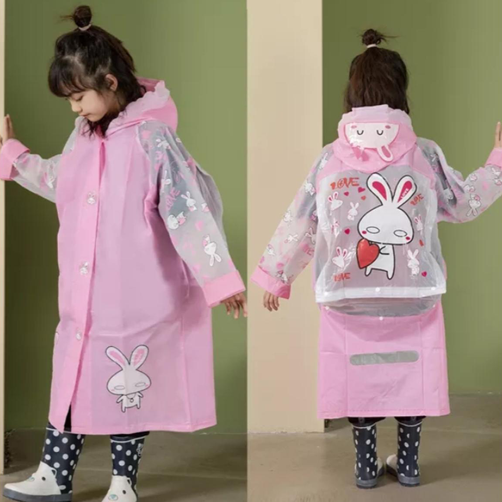 Students Raincoat With School Bag Pocket - Pink
