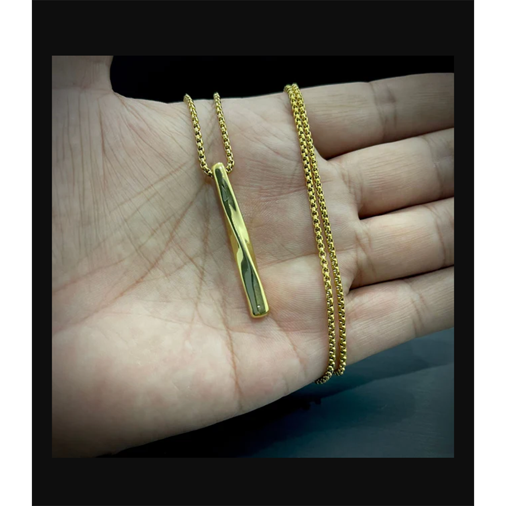Steel Vertical Bar Pendant Necklaces For Men - Golden