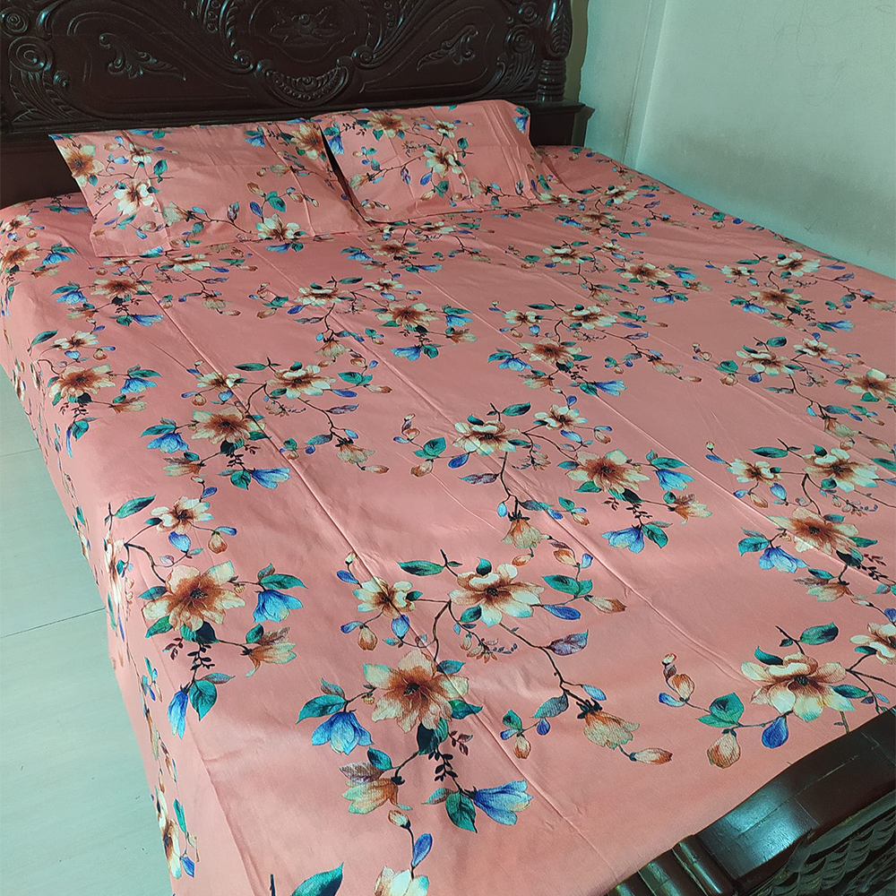 Twill Cotton King Size Double Bed Sheet - Multicolor - BT 06