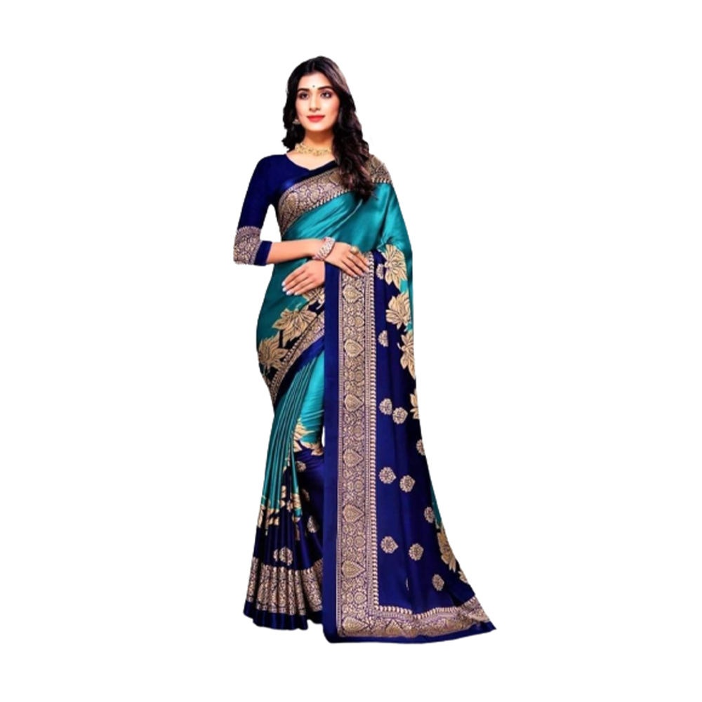 Soft Silk Digital 3D Printed Saree With Blouse Piece - Pest And Royal Blue - SS-P43