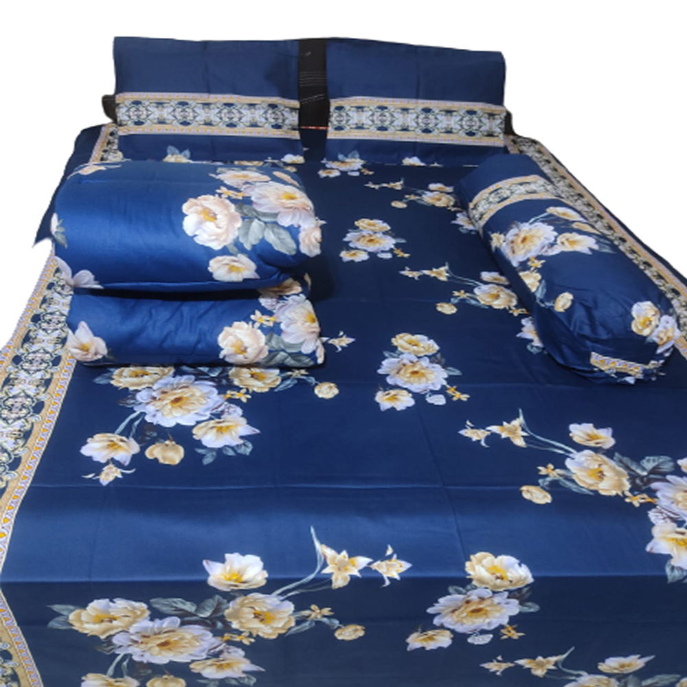 Twill Cotton King Size Five In One Comforter Set - Blue - CFS-81