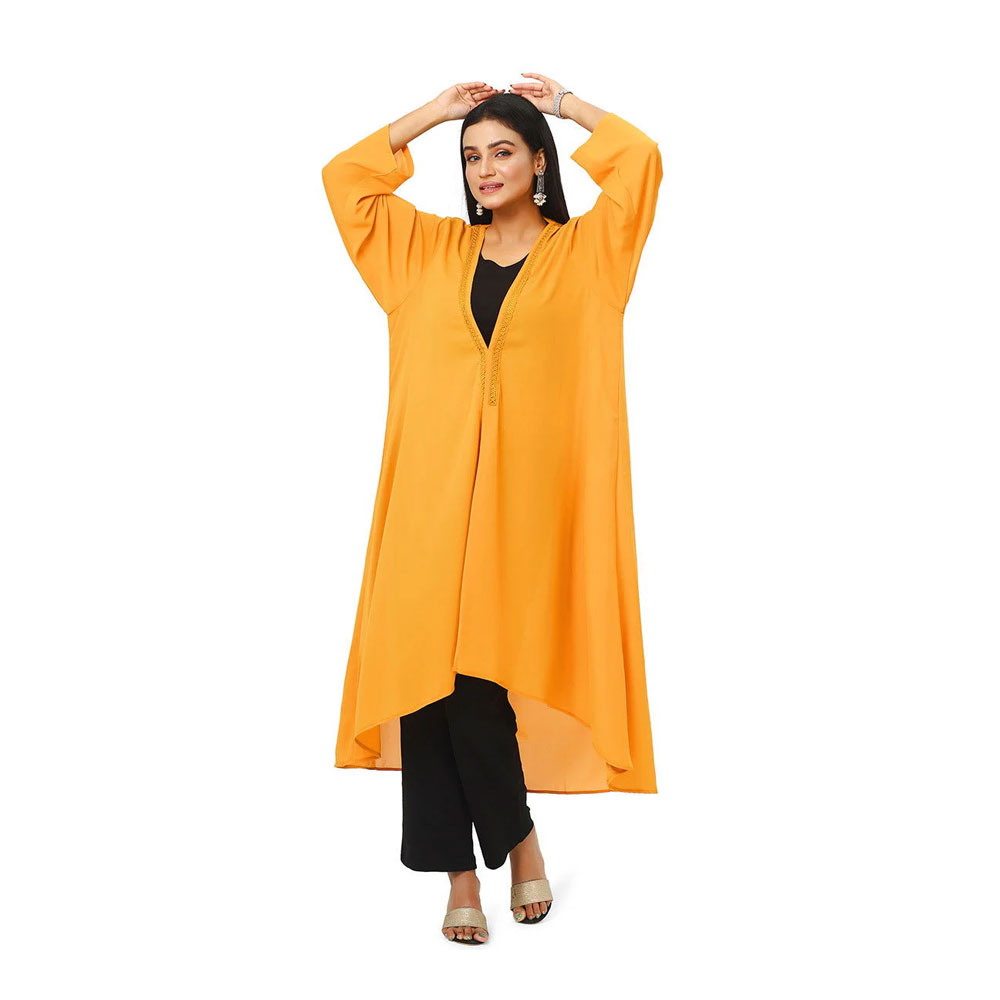 Buy Hiba Double georgette fabric Shrug for Women - 0823 000228 - Mustard Yellow and Get Freyias Damage Repair Shampoo with Coconut Milk - 220ml Free