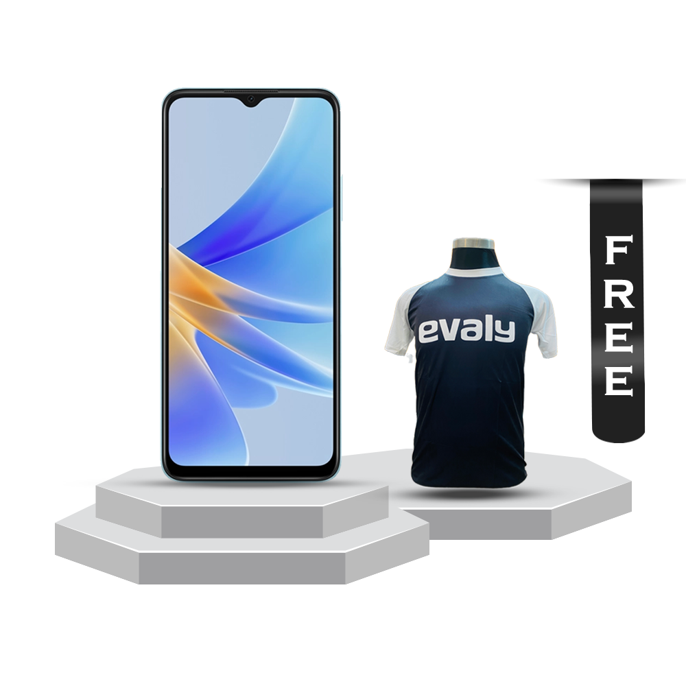 Oppo A17K Smartphone - 3GB RAM - 64GB ROM - 8MP Camera With Free Evaly Mens Short Sleeve Jersey T-Shirt