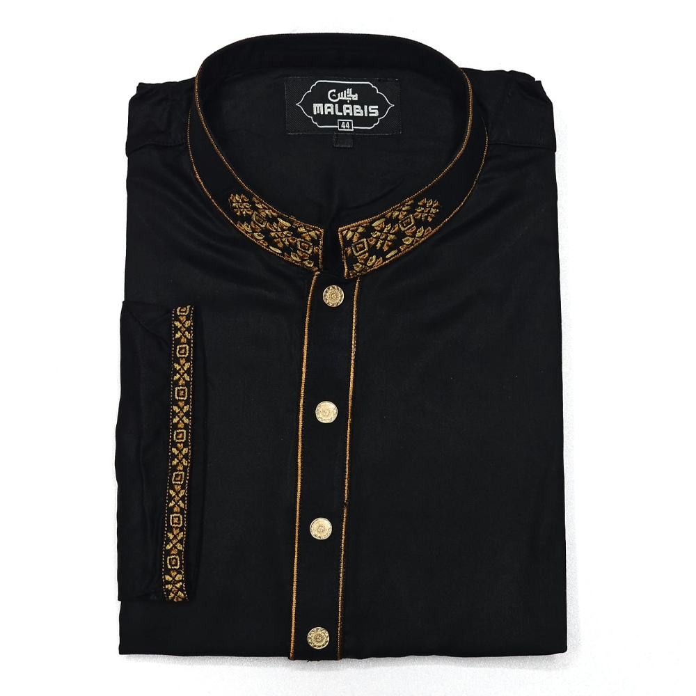Cotton Embroidery Panjabi For Men - Black - 7670