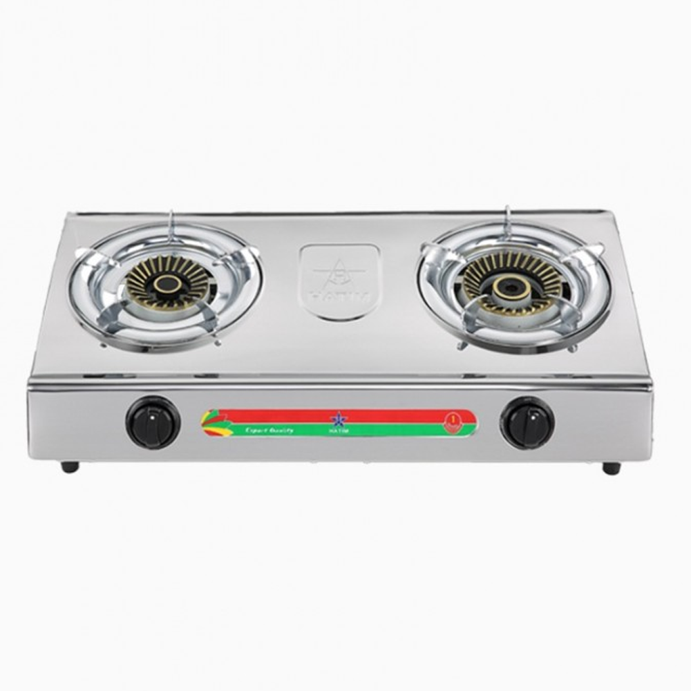 Hatim 2-04-HSRB Double Burner Auto Gas Stove - Silver