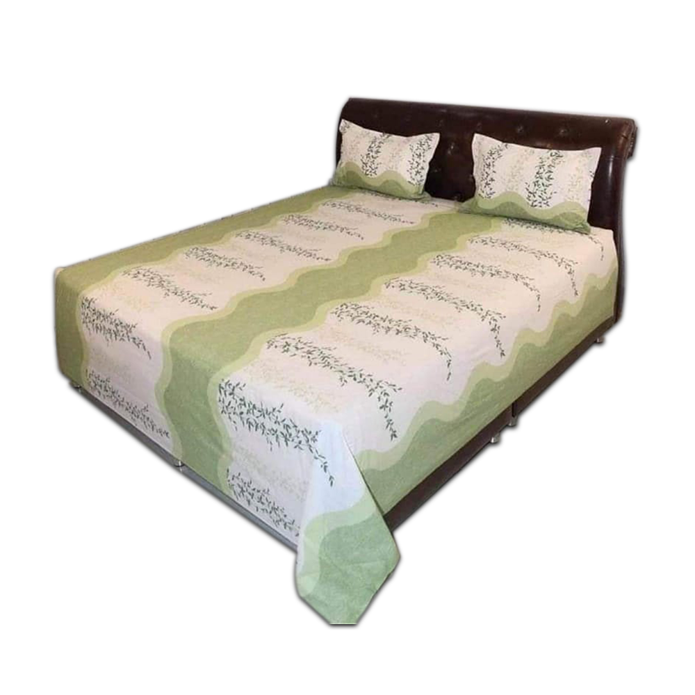 Cotton Bedsheet King Size - Green and White - NT-84