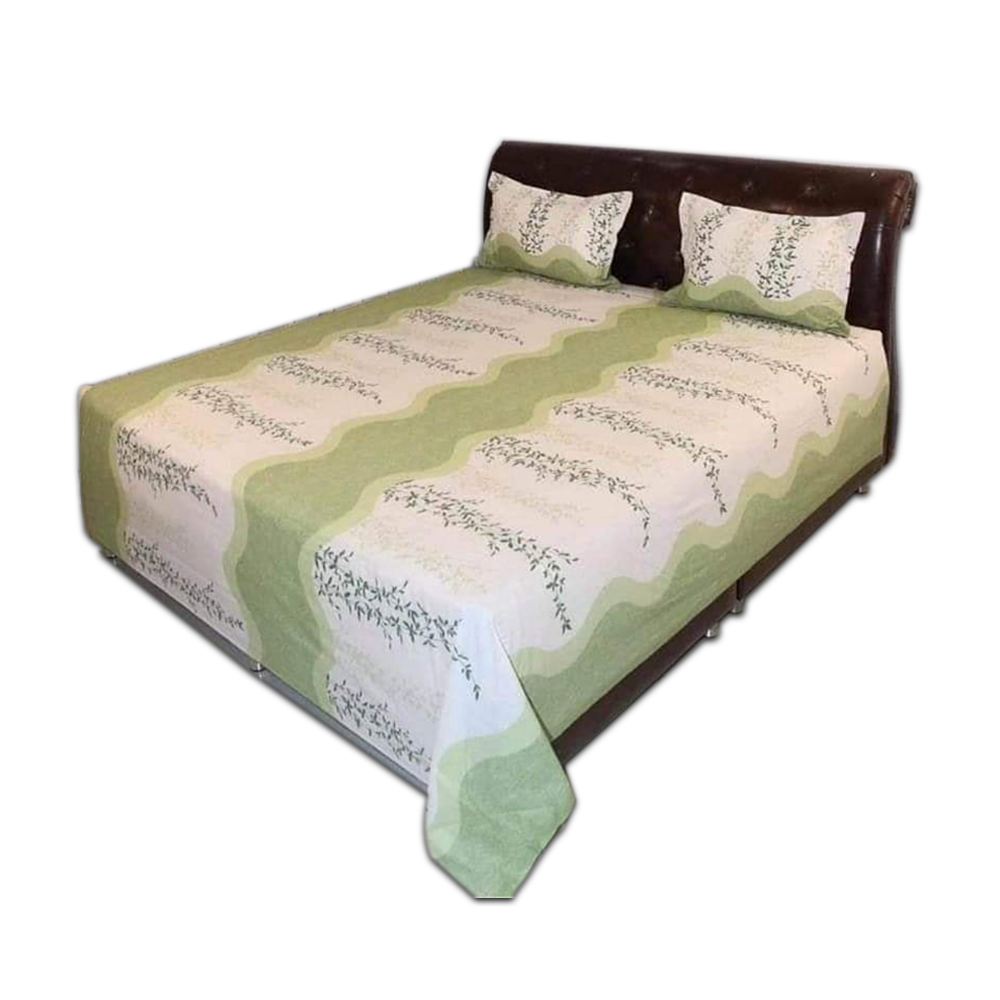 Cotton Bedsheet King Size Green and White NT84