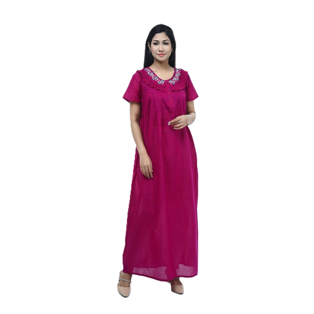 Cotton Half Sleeve Maxi For Women - Magenta