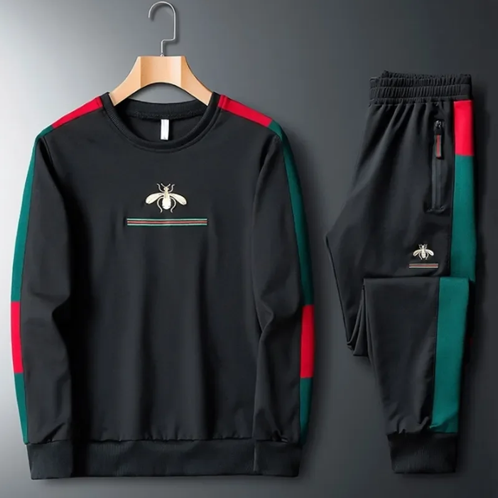 Polyester Tracksuit Set For Men - Multicolor - Black - 102