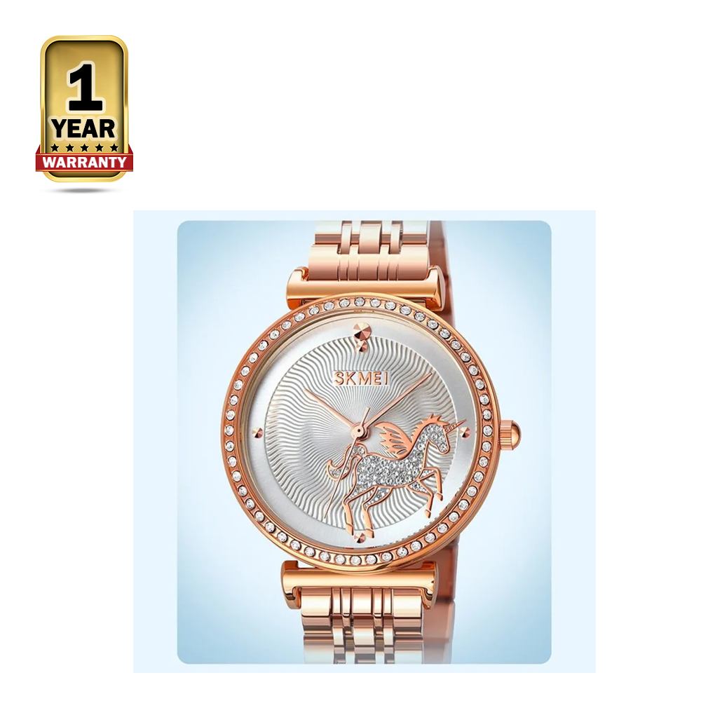 SKMEI 1686 Stainless Steel Analog Watch For Women  - White and Rose Gold